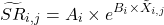 \[\widetilde{SR}_{i,j}=A_i \times e^{B_i \times \tilde{X}_{i,j}}\]